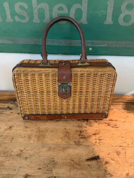 Vintage Etienne Aigner Leather and Straw Luggage S