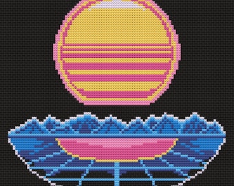 Vaporwave Sunset - kruissteekpatroon - digitale pdf - 7 x 7 inch