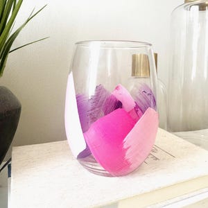 Bright Pinks Hand-painted Wine Glass | Summer Bachelorette Bridal Party Gift