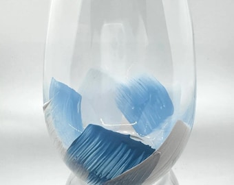 UNC Carolina Blue White Hand-painted Wine Glass | Graduation Party Gift