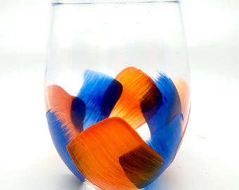 Florida Auburn UVA Orange Blue Hand-painted Wine Glass | Graduation Party Gift