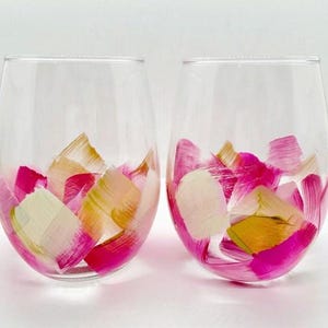 Bright Pink Gold Hand-painted Wine Glass | Summer Bachelorette Bridal Party Gift