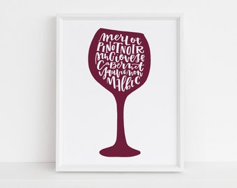 Red Wine Illustration Print // wine lover gift // bar art // oenophile gift