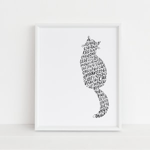 Mark Twain Cat Calligraphy Quote Illustration Print // cat lover gift image 1