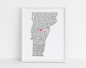 Vermont Calligraphy Illustration Print // housewarming gift // hostess gift // bon voyage gift