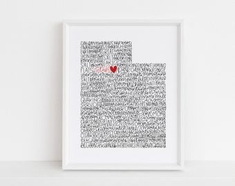 Utah Calligraphy Illustration Print // housewarming gift // hostess gift // bon voyage gift