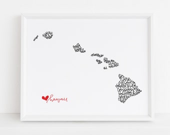 Hawaii Calligraphy Illustration Print // housewarming gift // hostess gift // bon voyage gift