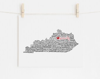 Kentucky Calligraphy Illustration Print // housewarming gift // hostess gift // bon voyage gift