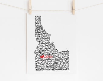 Idaho Calligraphy Illustration Print // housewarming gift // hostess gift // bon voyage gift