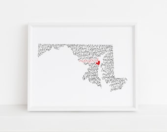 Maryland Calligraphy Illustration Print // housewarming gift // hostess gift // bon voyage gift