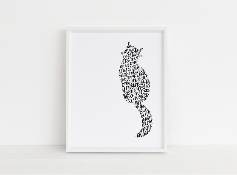 Mark Twain Cat Calligraphy Quote Illustration Print // cat lover gift image 1