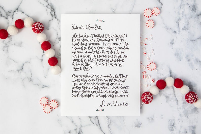 Handwritten Personalized Letter from Santa // Stocking Stuffer // Christmas Keepsake Email & Print