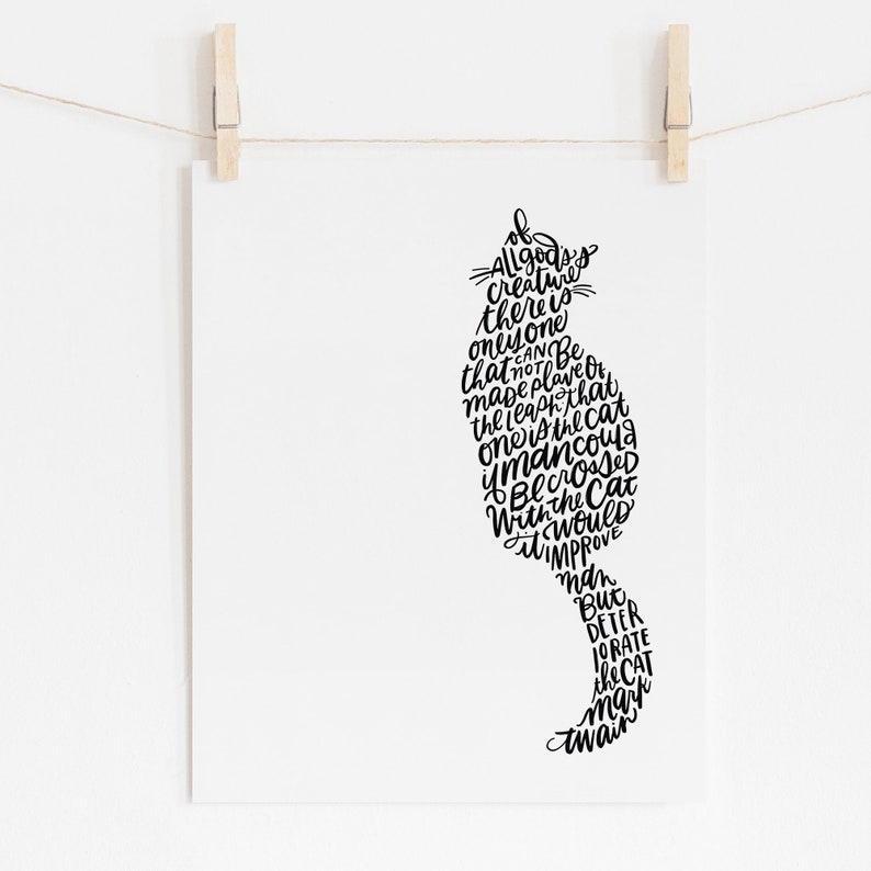 Mark Twain Cat Calligraphy Quote Illustration Print // cat lover gift image 2
