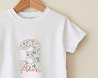3rd Birthday Girl T-Shirt: Custom Floral Number, Personalized Name