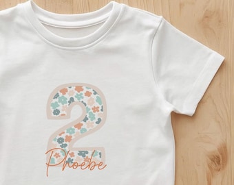Personalized 2nd Birthday Girl T-Shirt - Floral Spring Colors