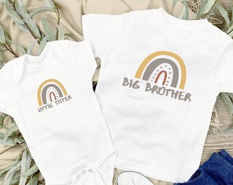 Matching Brother Sister T Shirt Set, Rainbow Sibling Shirts, Little Sister Bodysuit, Big Brother T-Shirt, Gender Reveal Vest, Shower Gift