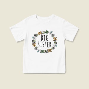 Floral Big Sister Shirt, Big Sister Tshirt, Big Sis Top, Pregnancy Announcement, Sibling Gift, Baby Announcement Shirt, Coming Home Outfit image 1