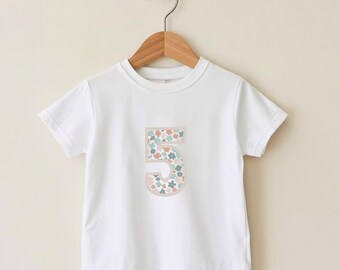 5 Today Flower Print Top | Kids Five Birthday Tshirt | Flower Theme 5th Birthday Party Outfit