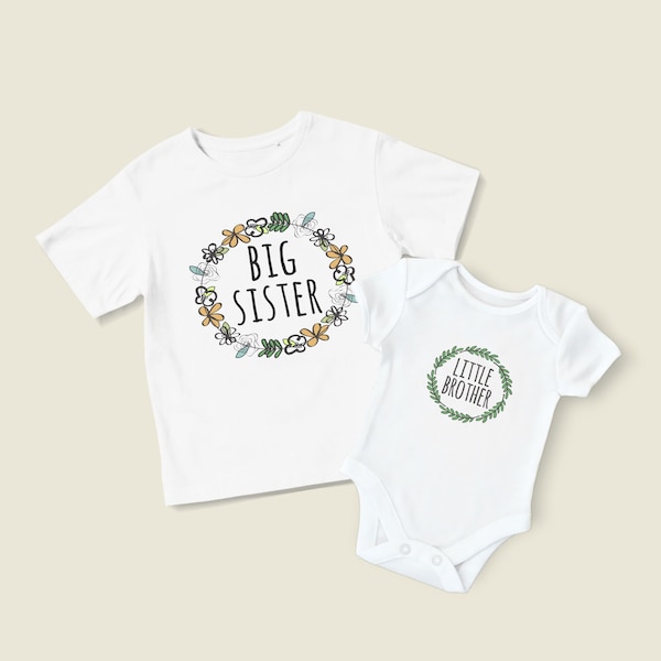Sibling Set - Big Sister Tshirt, Little Brother Bodysuit, New Baby Gift, Baby Shower Gift, Sibling Shirts, Coming Home Outfit, Floral Print