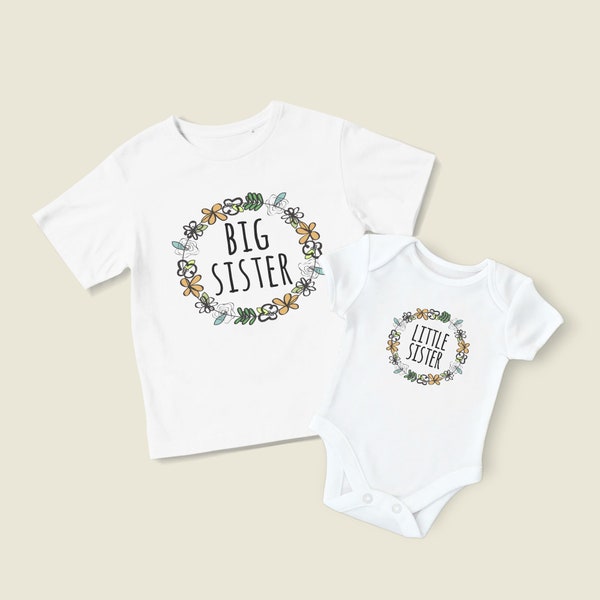 Sister Set - Big Sister Tshirt, Little Sister Bodysuit, New Baby, Sibling Gift, Baby Shower Gift, Sibling Shirts, Coming Home Outfit, Floral