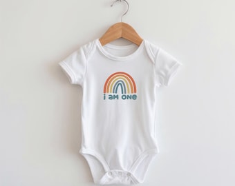 Birthday Baby Bodysuit - I Am One Rainbow Print
