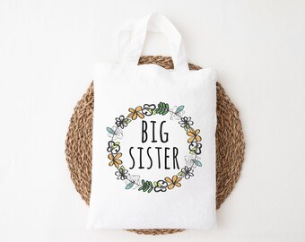 New Big Sister Gift - Kid's  / Toddler's Cotton Tote Bag - Book Bag - New SIbling Gift