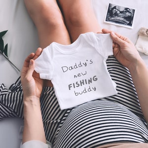 Funny Fishing Baby Bodysuit, Pregnancy Reveal Baby Vest for Daddy, Cute Baby Shower Gift for Dad, Custom Fishing Hobby Print Babygrow