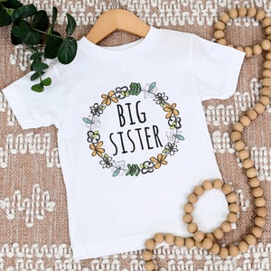 Floral Big Sister Shirt, Big Sister Tshirt, Big Sis Top, Pregnancy Announcement, Sibling Gift, Baby Announcement Shirt, Coming Home Outfit image 3