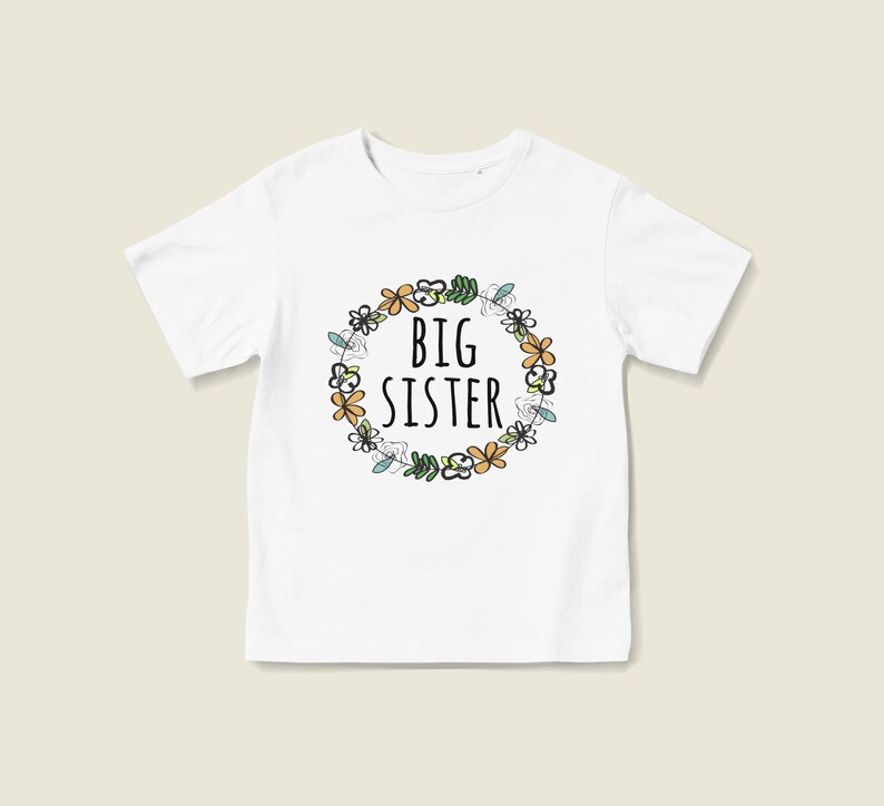 Floral Big Sister Shirt, Big Sister Tshirt, Big Sis Top, Pregnancy Announcement, Sibling Gift, Baby Announcement Shirt, Coming Home Outfit image 1
