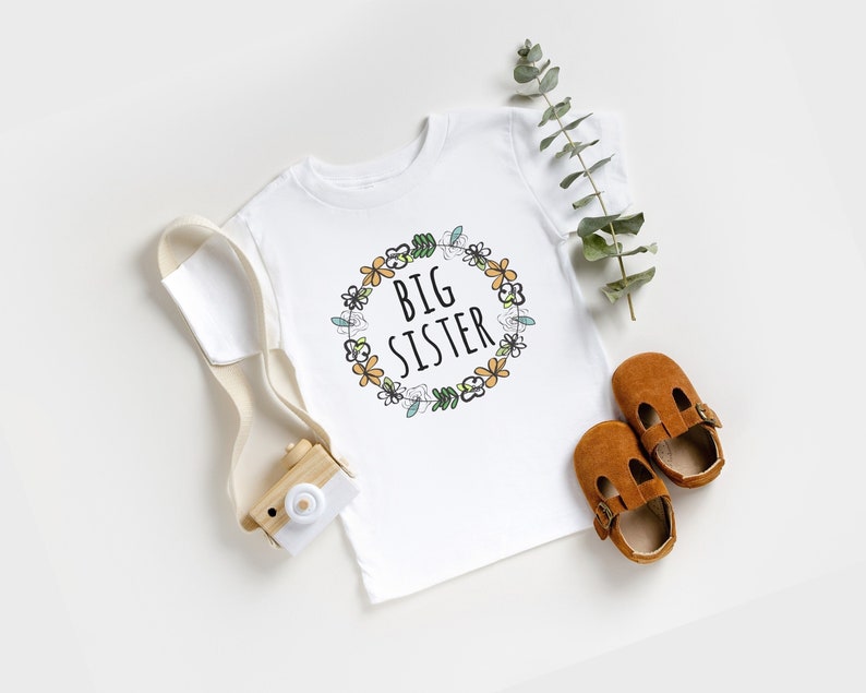 Floral Big Sister Shirt, Big Sister Tshirt, Big Sis Top, Pregnancy Announcement, Sibling Gift, Baby Announcement Shirt, Coming Home Outfit image 2