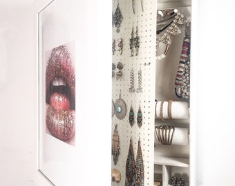 White "Picture Frame" Wall Mounted Jewelry Organizer