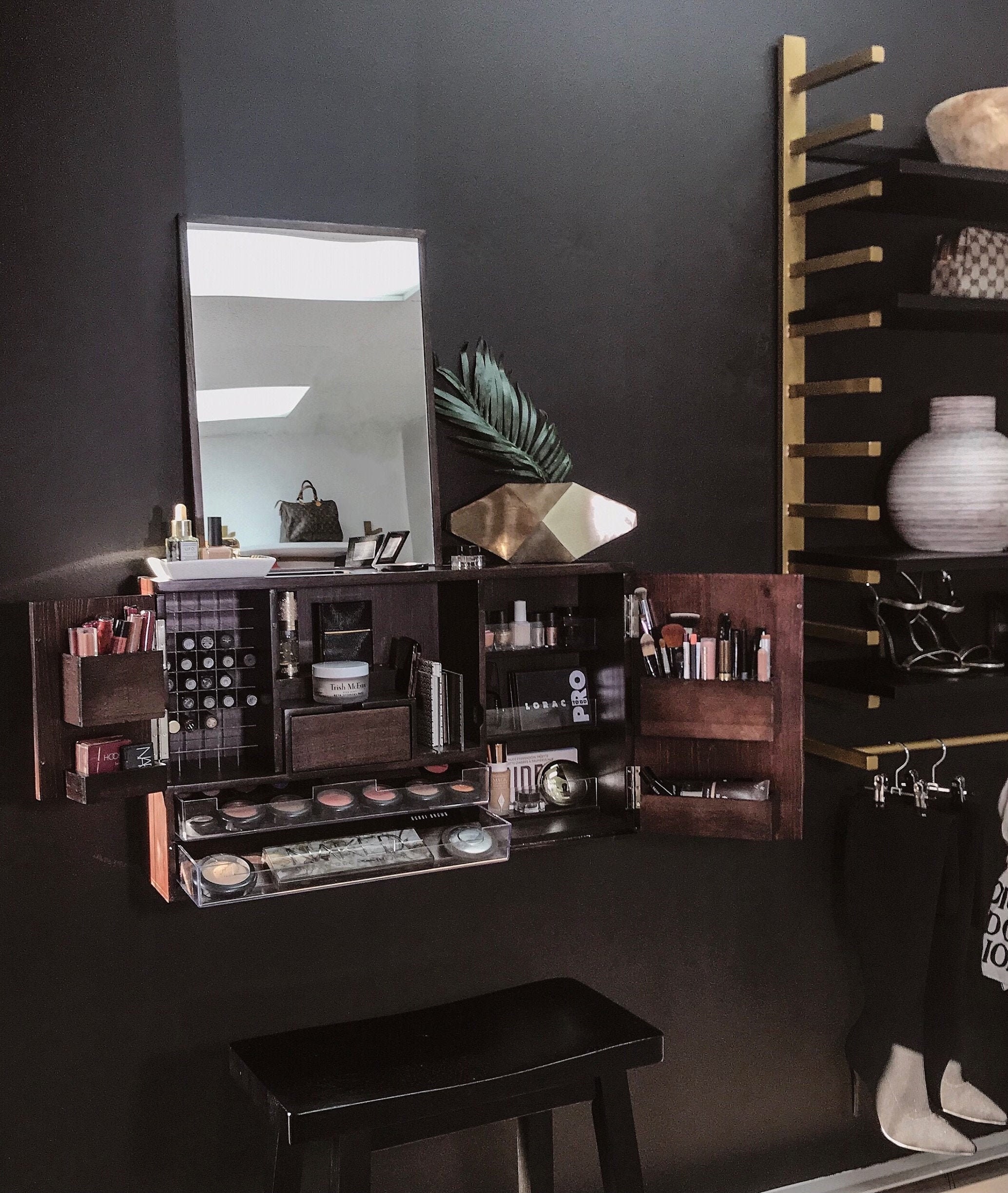 Pre Espresso Brown Wall Mounted Counter Top Makeup Organizer Vanity September Ship Out