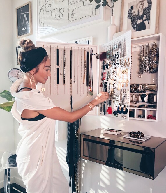 White Wall Mounted Jewelry Organizer Mirror Frame Not Picture