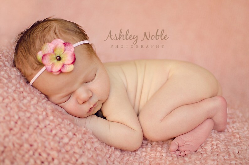 Baby pink headband baby girl flower headband newborn photography prop pearl center girl vintage baby props
