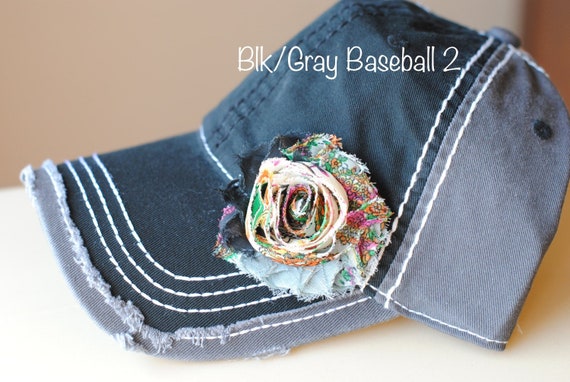 Shabby Chic Flower Baseball Cap: Distressed Women display picture 1