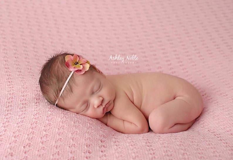 Baby pink headband baby girl flower headband newborn photography prop pearl center girl vintage baby props