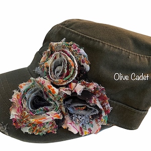 Womens Cadet Hat, Womens Hats, Womens Trucker hats, Baseball Distressed caps, womensCadet flower hats, Shabby Chic Hats Womens Cadet Cap