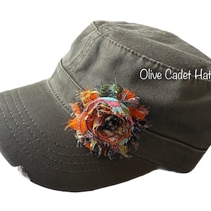 Womens Baseball Hat, Sale Hats, Gifts, Womens Hats, Shabby Chic Flower Distressed, Womens Cadet hat, Shabby Chic Flower Hats Womens Cadet