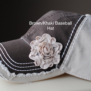 Womens Trucker Hat womens hats womens gifts Brown and Khaki Baseball Hat Chiffon Flower Cadet Distressed