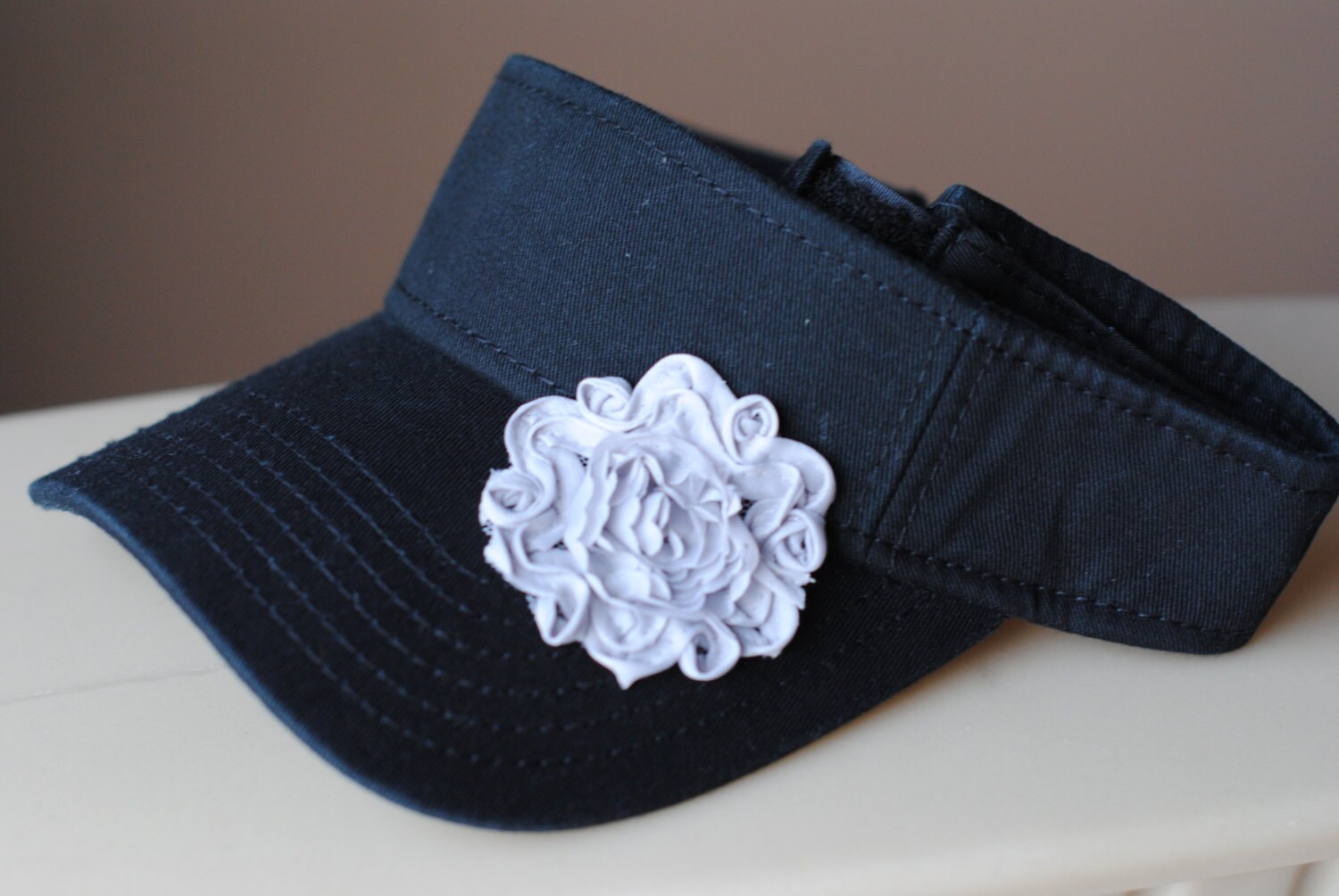 Womens Visor Black Visor Shabby Chic Flower Visor Adjustable Etsy