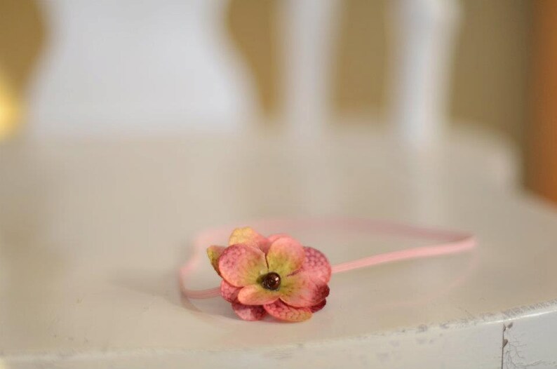Baby pink headband baby girl flower headband newborn photography prop pearl center girl vintage baby props