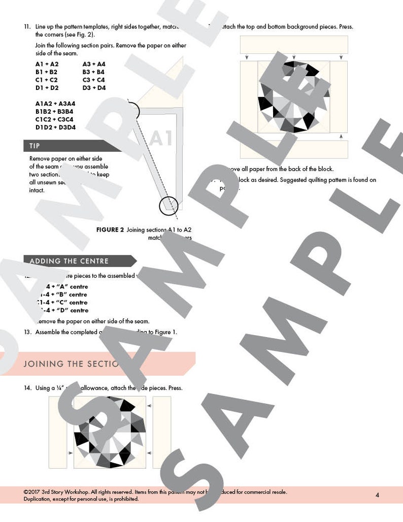 Diamond Paper Piecing Pattern Round Cut Gemstone Jewel Quilting Pattern image 2