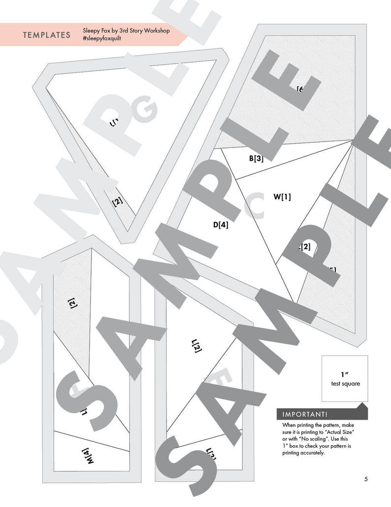 Sleeping Fox Paper Piecing Pattern 16 x 16 Quilt Block Digital PDF image 4