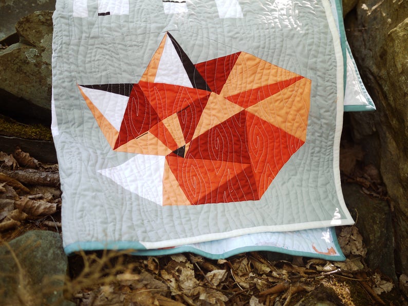 Sleeping Fox Paper Piecing Pattern 16 x 16 Quilt Block Digital PDF image 2