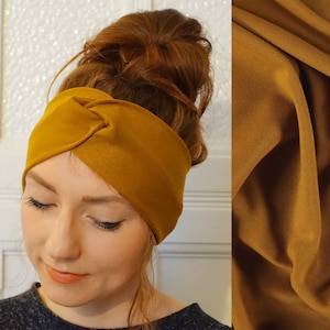 Headband Turban Mustard Golden Brown Yellow Retro Knit Jersey (MANY colours)