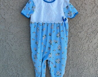 Vintage HeathTex Girl Overalls Romper Floral Lace Sz 18M