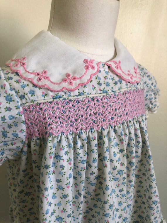 Vintage Dress Floral Smocked Sz 6/12M - image 2