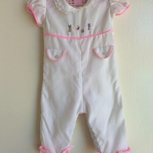 Vintage White Pink Baby Girl Romper Pants Embroiled Sz 0-6M