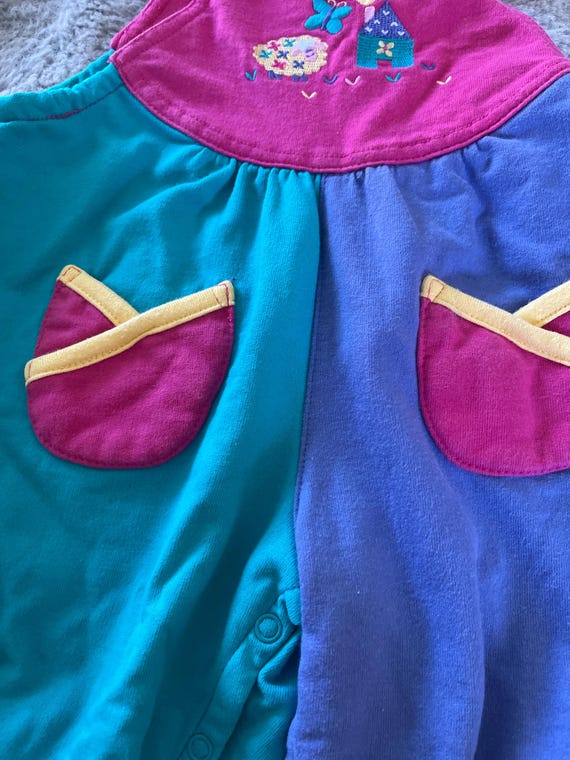 vintage GYMBOREEカラフルショートオール Vintage Gymboree Tulip Garden Overalls Newborn Color Block Pants