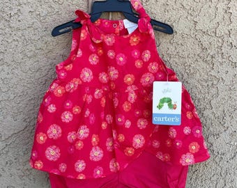 VTG Carters Eric Carle Baby Romper Dress The Hungry Caterpillar  Book Sz 3/6M  Flowers NEW